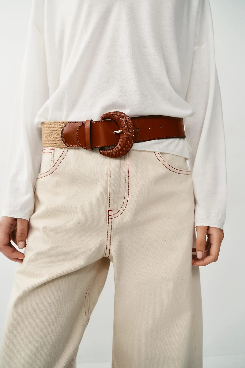 CEINTURE ÉLASTIQUE EN JUTE ET CUIR