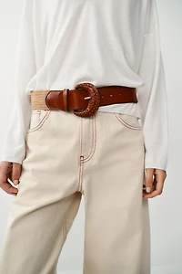 CEINTURE ÉLASTIQUE EN JUTE ET CUIR