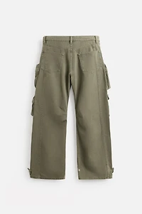 DENIM CARGO PANTS WITH POCKETS