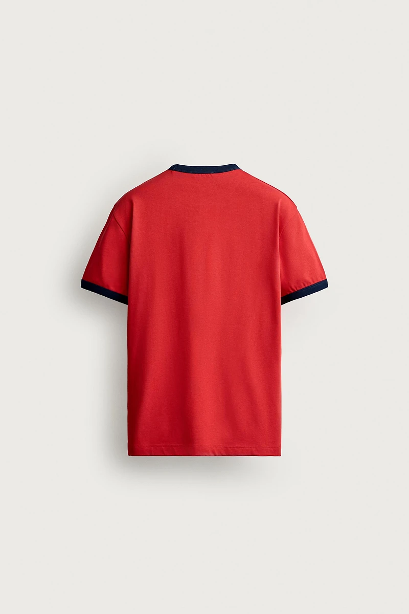 RINGER CONTRAST RIB TEXT T-SHIRT
