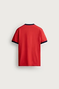 RINGER CONTRAST RIB TEXT T-SHIRT
