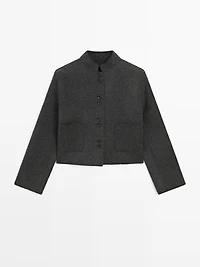 Short double-breasted wool blend jacket