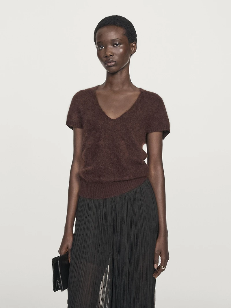 Wool and cashmere V-neck knit sweater