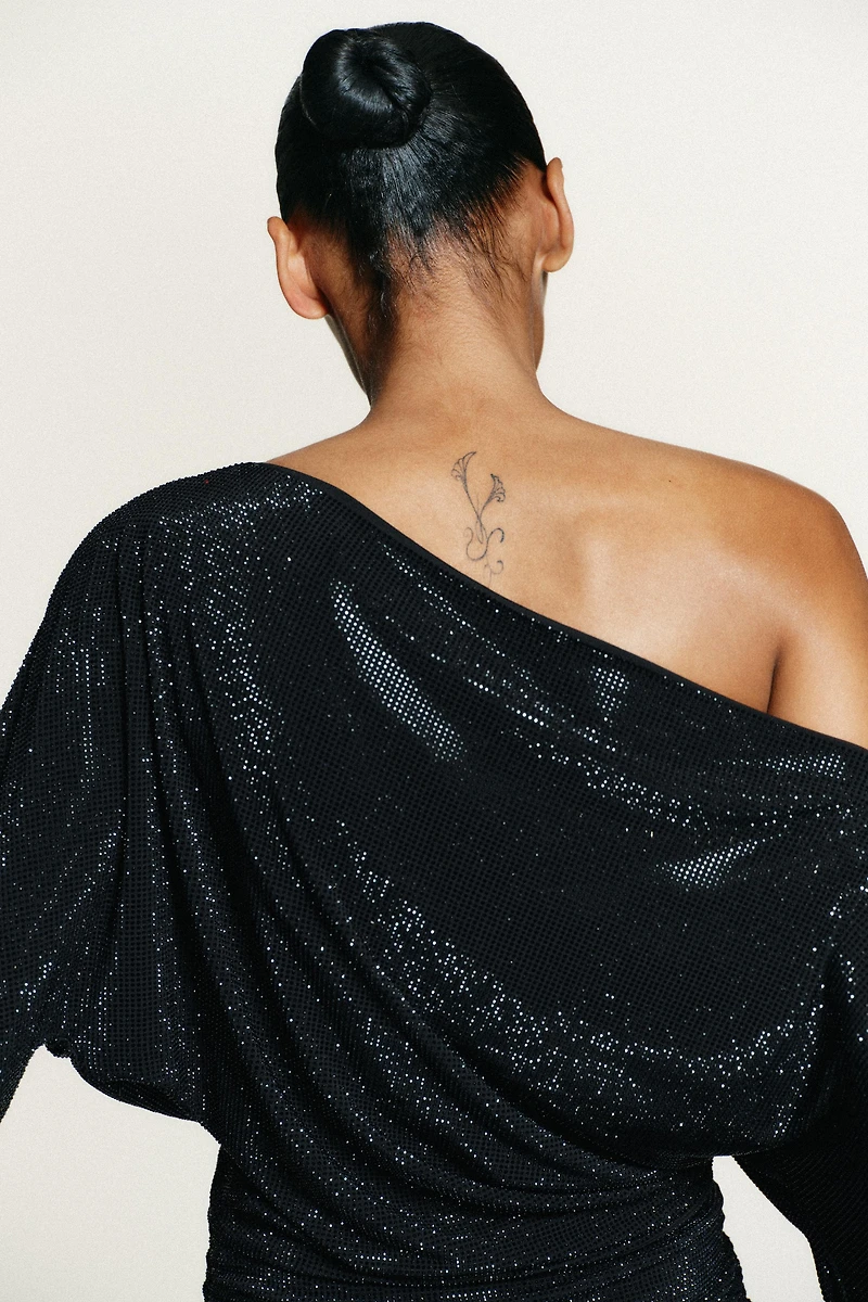 ASYMMETRIC RHINESTONE SHORT DRESS