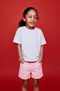 SHORT EN SERGÉ À RAYURES ET POCHES CŒUR