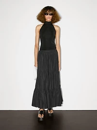 Long flared skirt with gathered detail