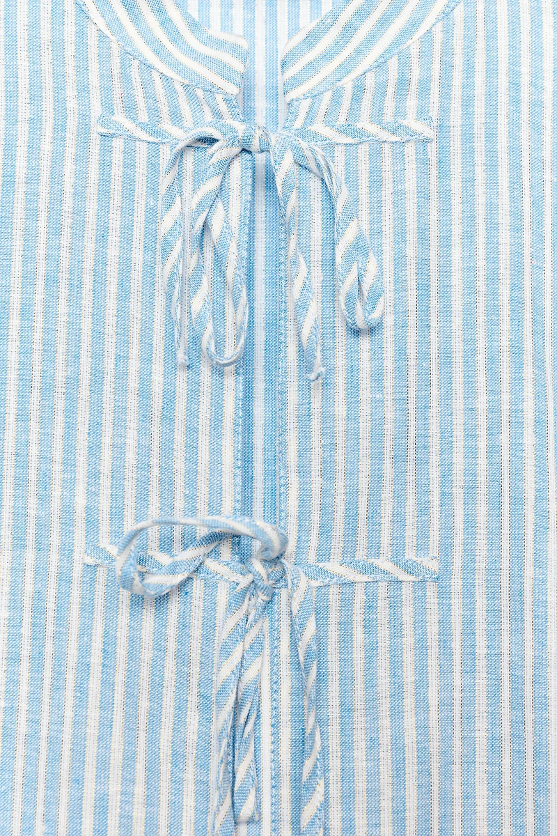 METALLIC THREAD STRIPED TIE BLOUSE