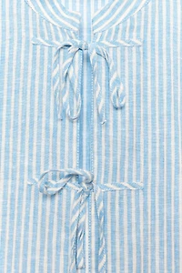 METALLIC THREAD STRIPED TIE BLOUSE
