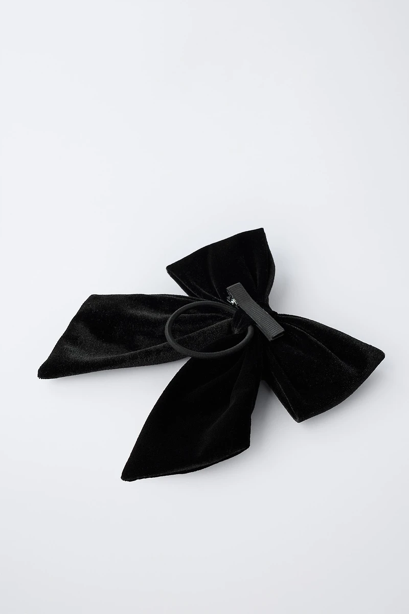 VELVET BOW SKULL BARRETTE HAIR TIE