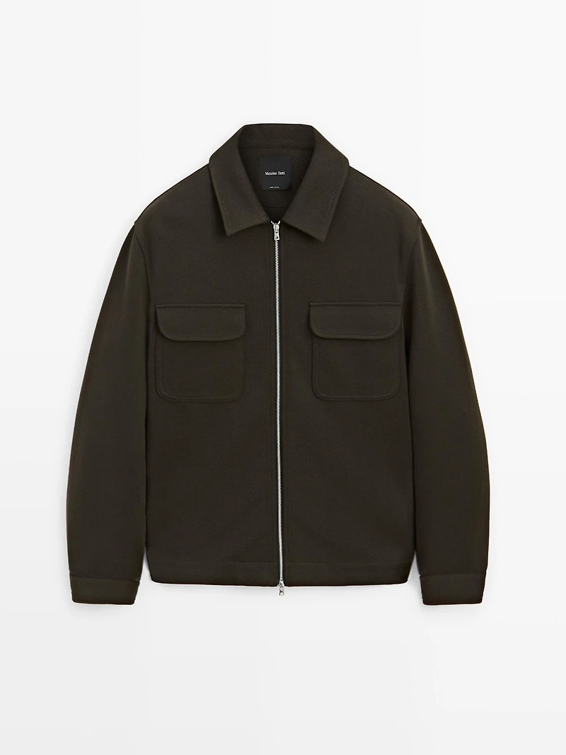 Cotton blend twill jacket with pockets