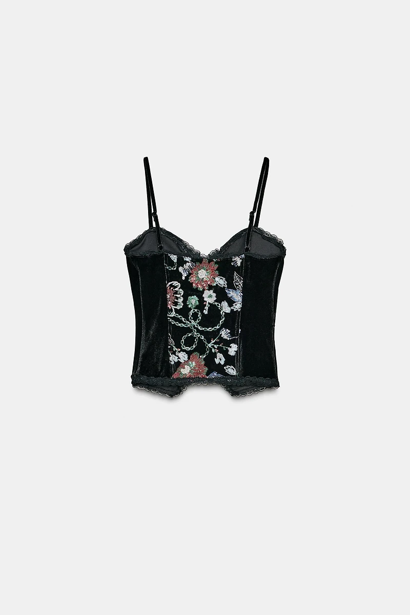 EMBROIDERED VELVET CORSET