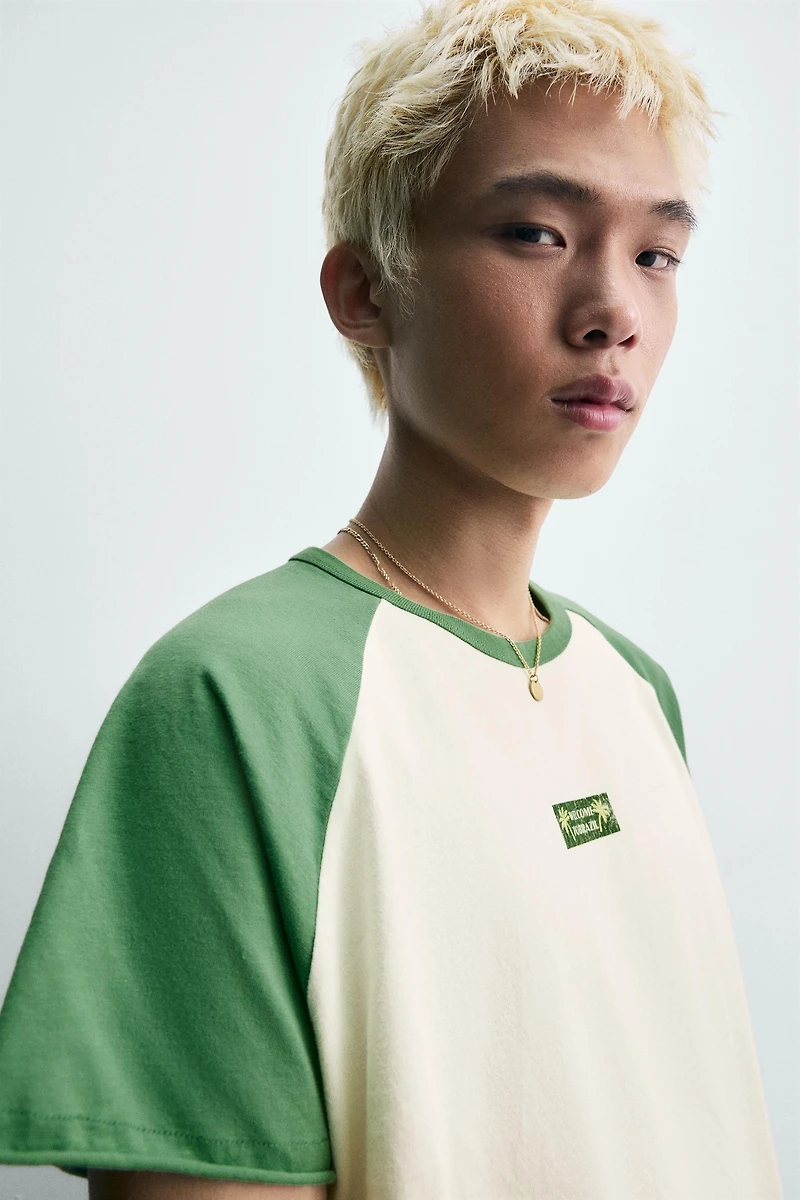 BRAZIL PRINT COLOR BLOCK T-SHIRT