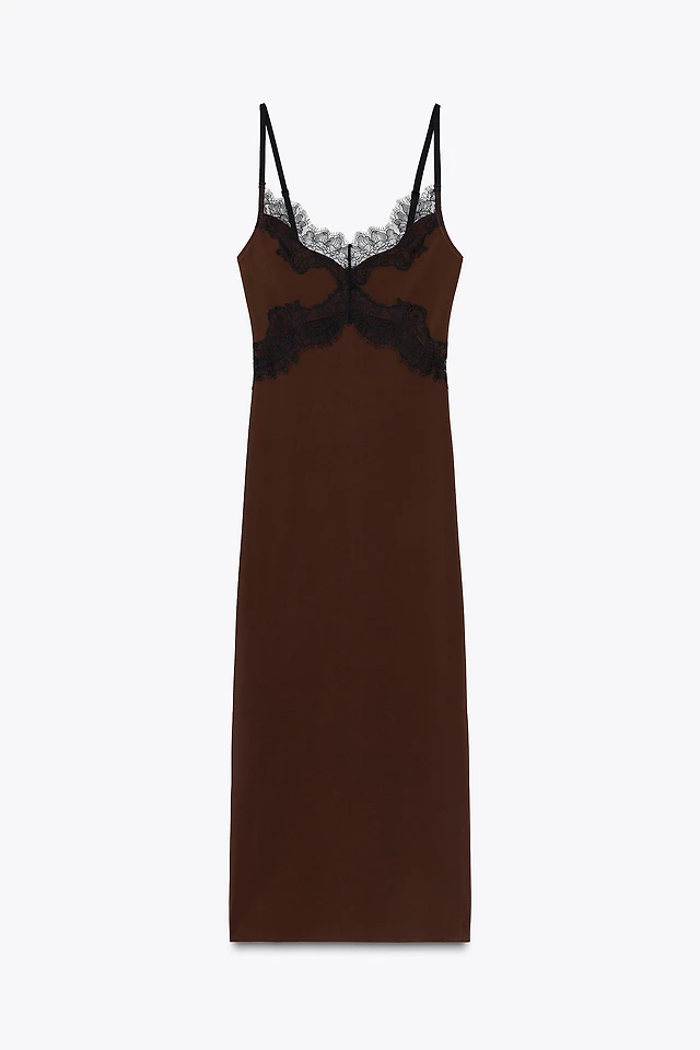 zara slip dress with contrast lace LACE SATIN EFFECT DRESS ZW COLLECTION - White | ZARA United States