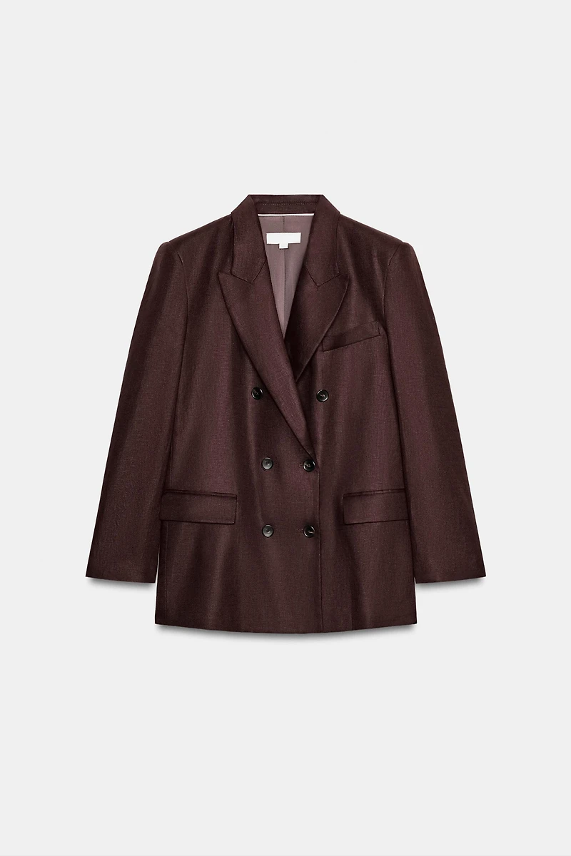 VESTE À BOUTONNAGE CROISÉ 100 % LIN ÉPAULETTES