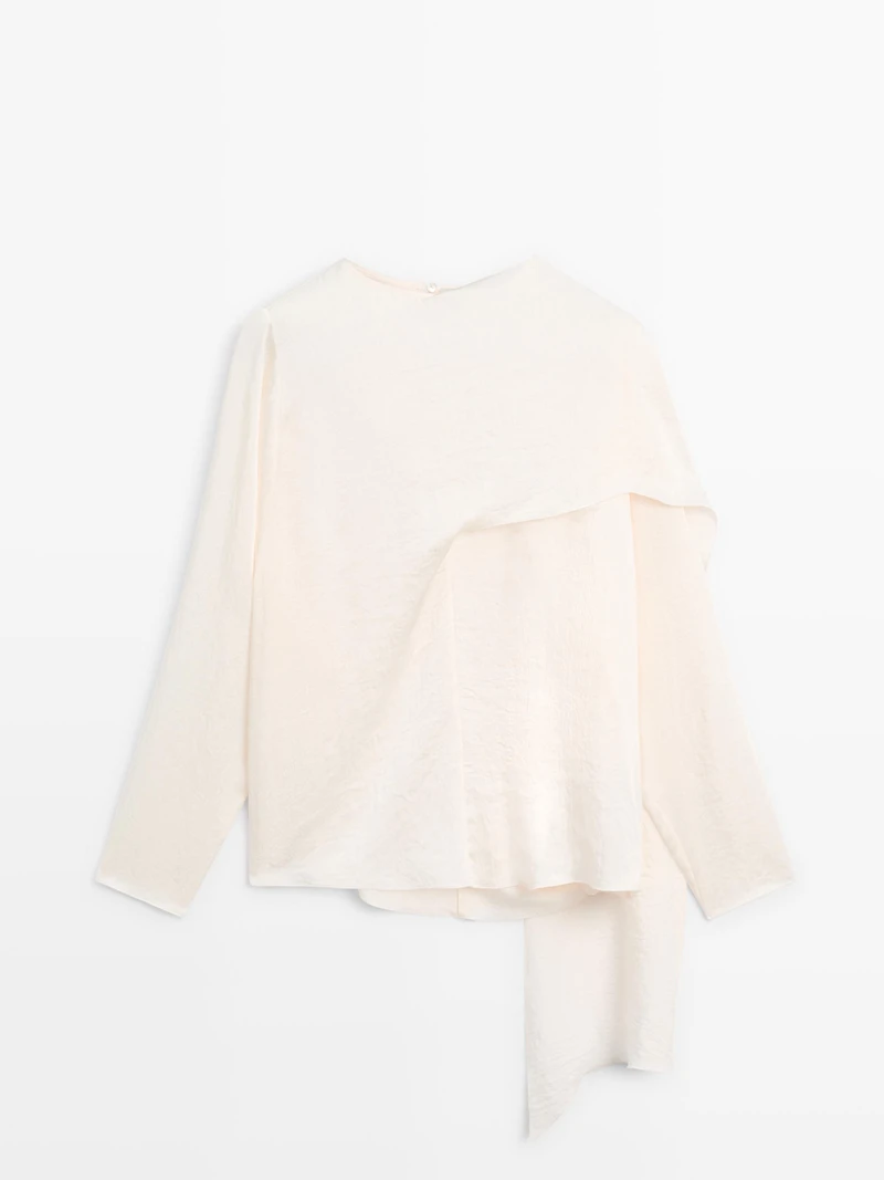 Flowing satin blouse with wraparound collar - STUDIO