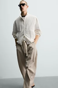 STRIPED WIDE FIT BELTED PANTS