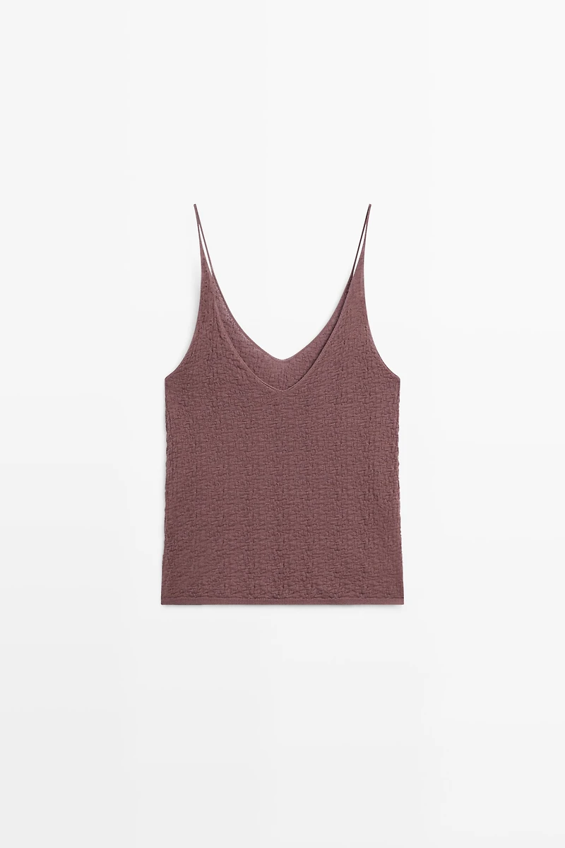 100% cotton textured strappy top