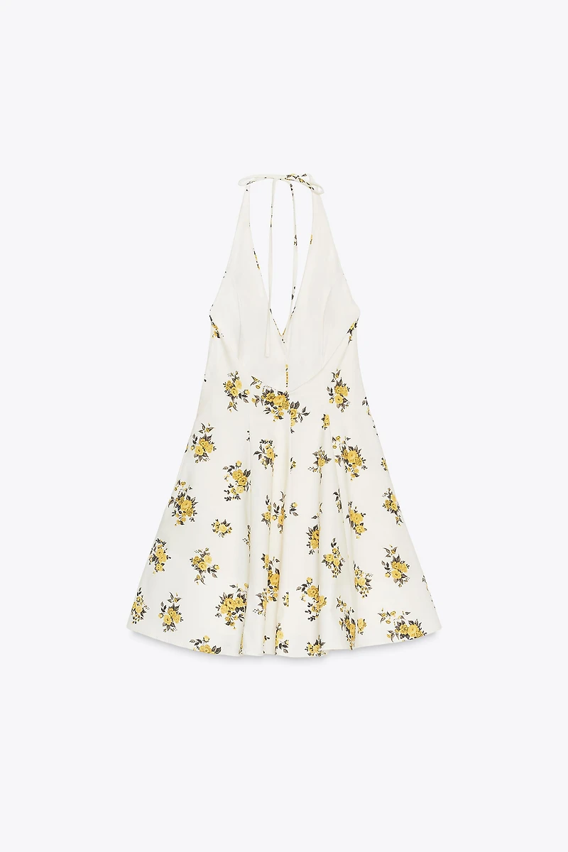 ROBE COURTE HALTER À IMPRIMÉ FLEURS