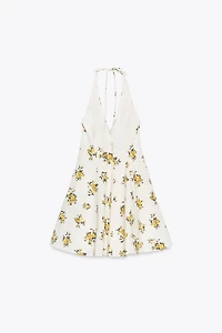 ROBE COURTE HALTER À IMPRIMÉ FLEURS