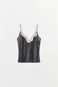 SATIN LACE STRAP TOP