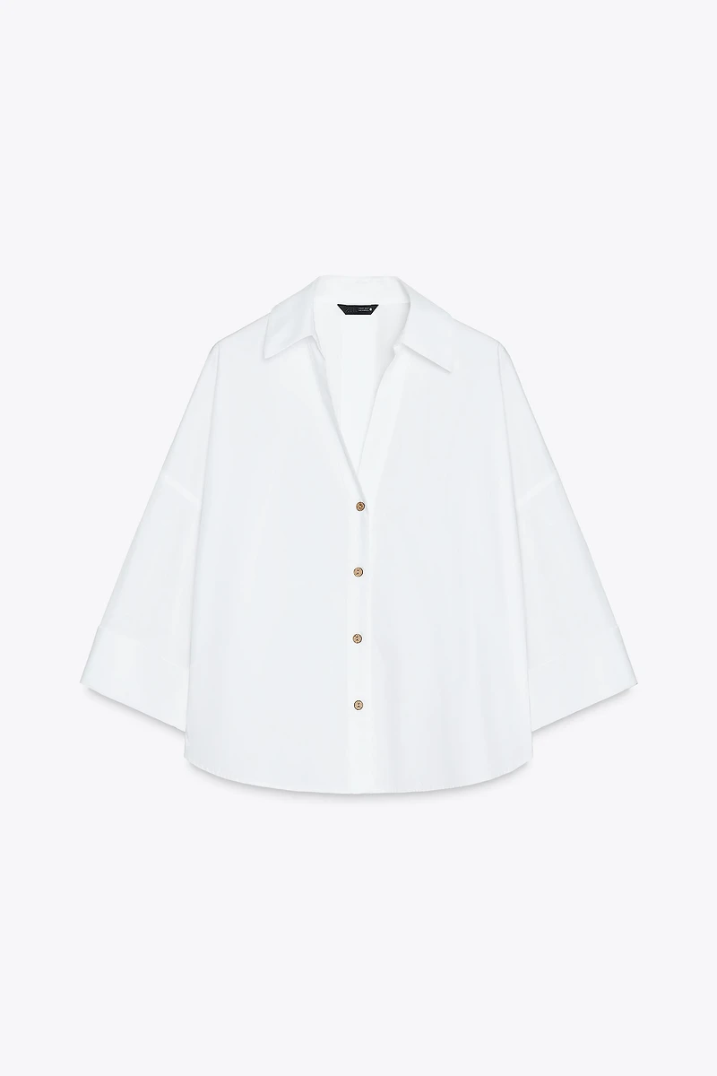CHEMISE EN POPELINE RAYÉE À MANCHES AMPLES