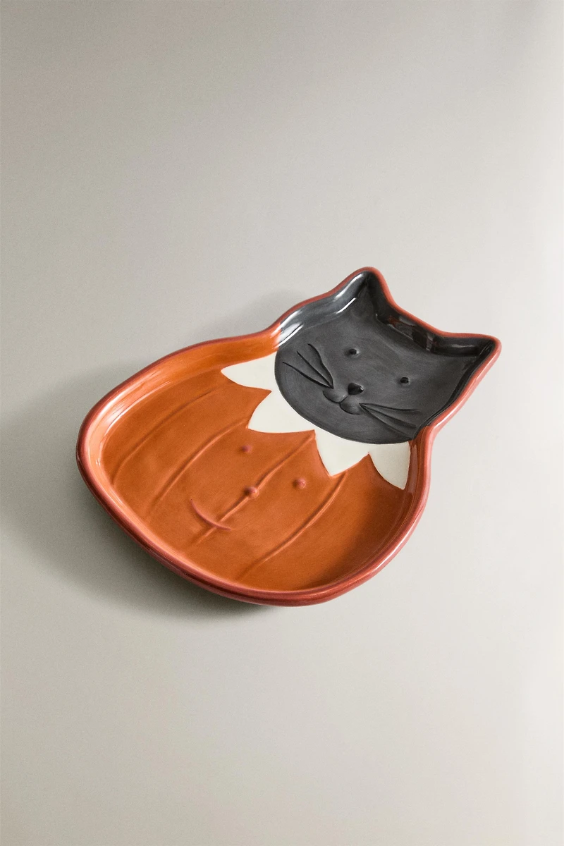 CHILDREN'S HALLOWEEN CAT STONEWARE PLATE