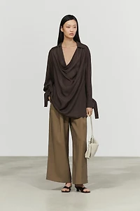100% Silk Draped Neckline Flowy Shirt