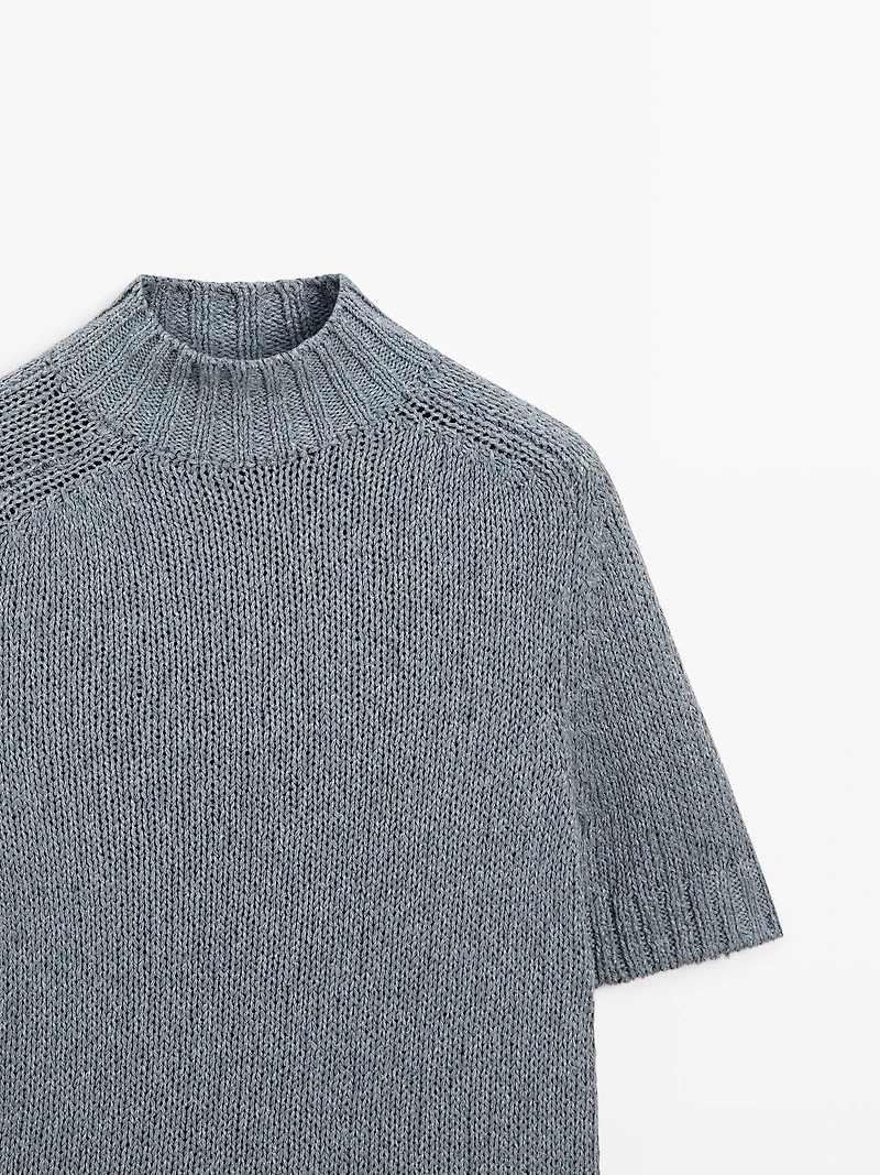 Cotton blend knit sweater with mock turtleneck