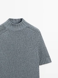 Cotton blend knit sweater with mock turtleneck