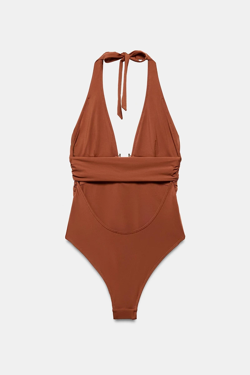 HALTER NECK SWIMSUIT WITH METAL PIECE