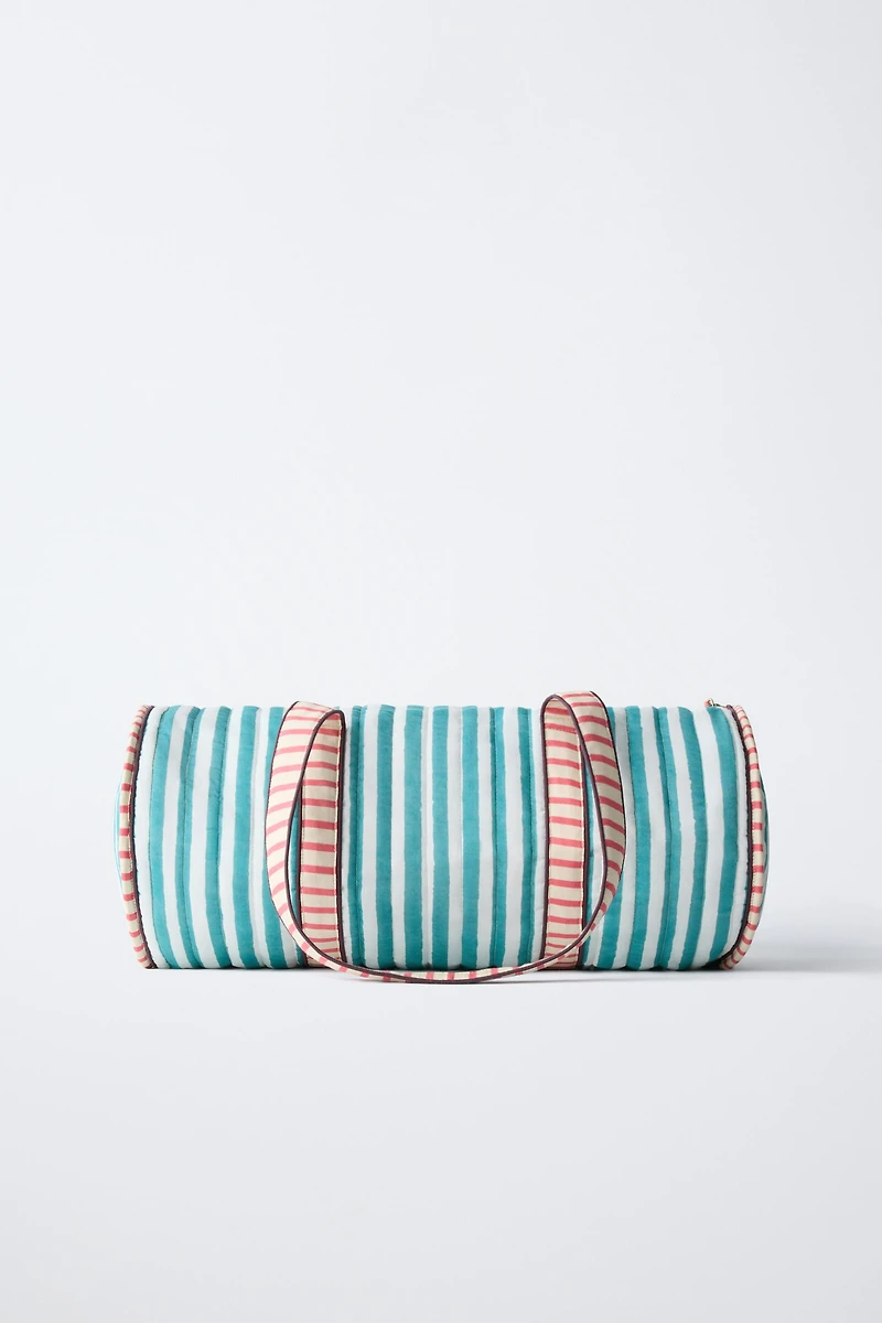 EMBROIDERED STRIPED BOWLING BAG