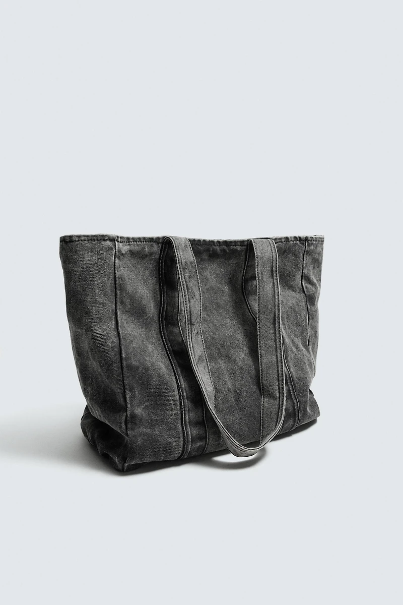 SAC SHOPPER EN DENIM EFFET DÉLAVÉ