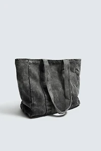 SAC SHOPPER EN DENIM EFFET DÉLAVÉ
