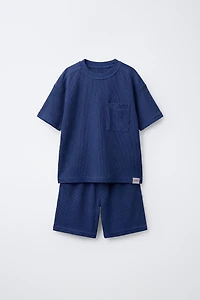 WAFFLE T-SHIRT AND BERMUDA SET WITH LABEL
