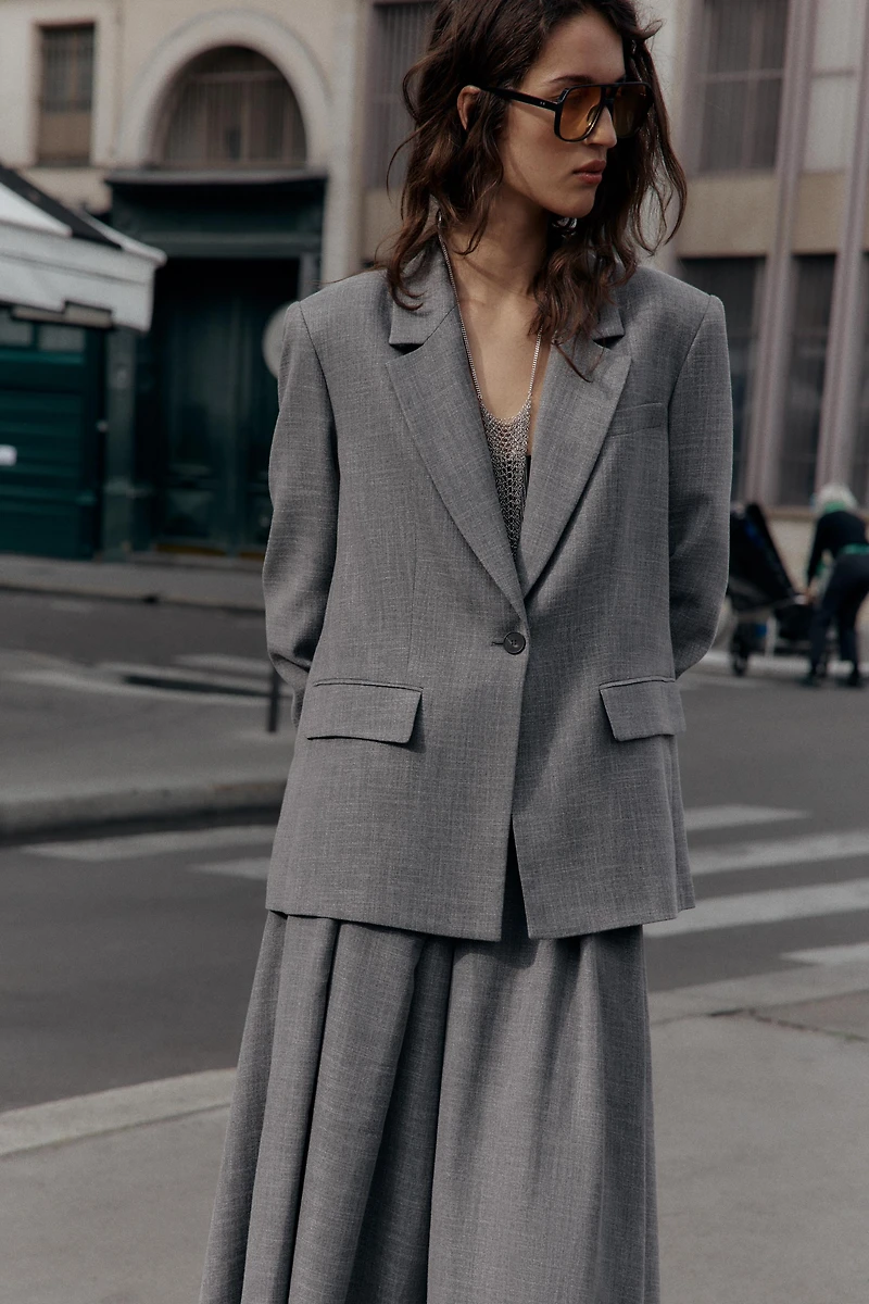 HERRINGBONE BLAZER WITH SHOULDER PADS