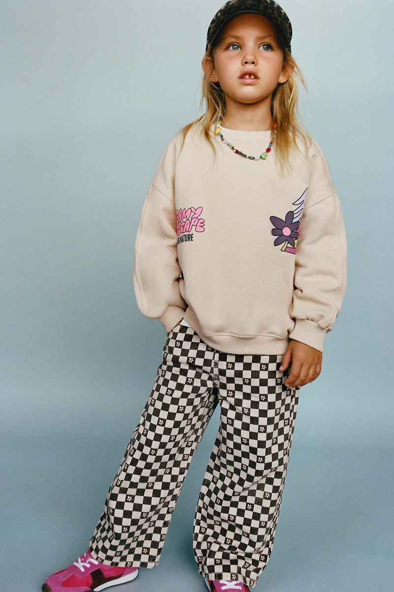 TWILL CULOTTE PANTS WITH CHECKERBOARD PRINT