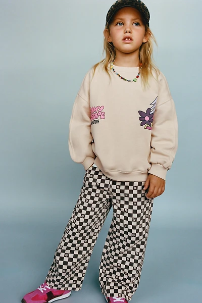 TWILL CULOTTE PANTS WITH CHECKERBOARD PRINT