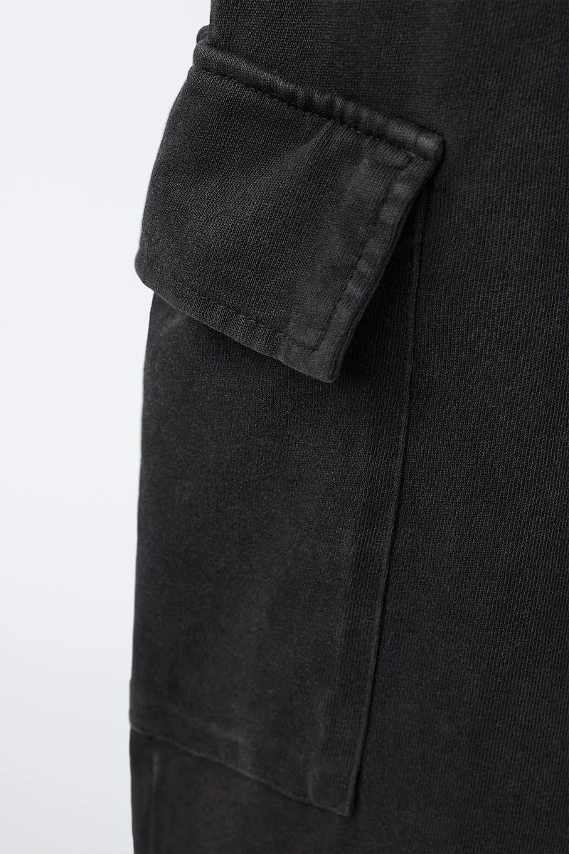 WASHED EFFECT WIDE LEG CARGO PANTS