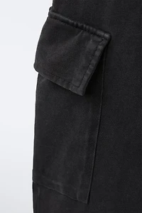 WASHED EFFECT WIDE LEG CARGO PANTS
