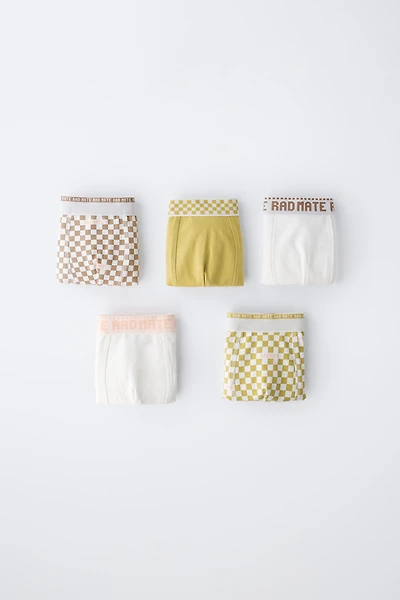 AGES 6-14 / FIVE-PACK OF CHECKERED BOXERS