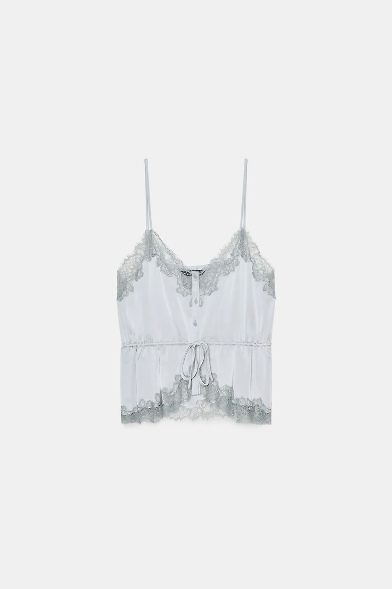 FLORAL LACE SATIN EFFECT TOP