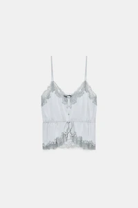 FLORAL LACE SATIN EFFECT TOP