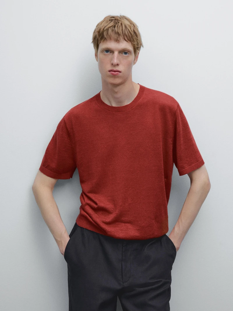 T-shirt en maille à manches courtes 100 % lin