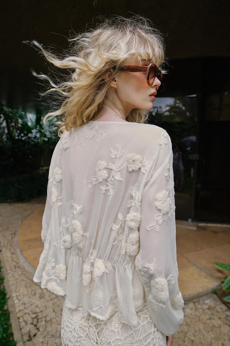 EMBROIDERED SHEER BLOUSE