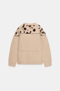 WOOL BLEND JACKET WITH EMBROIDERED FLOWERS AND BELT