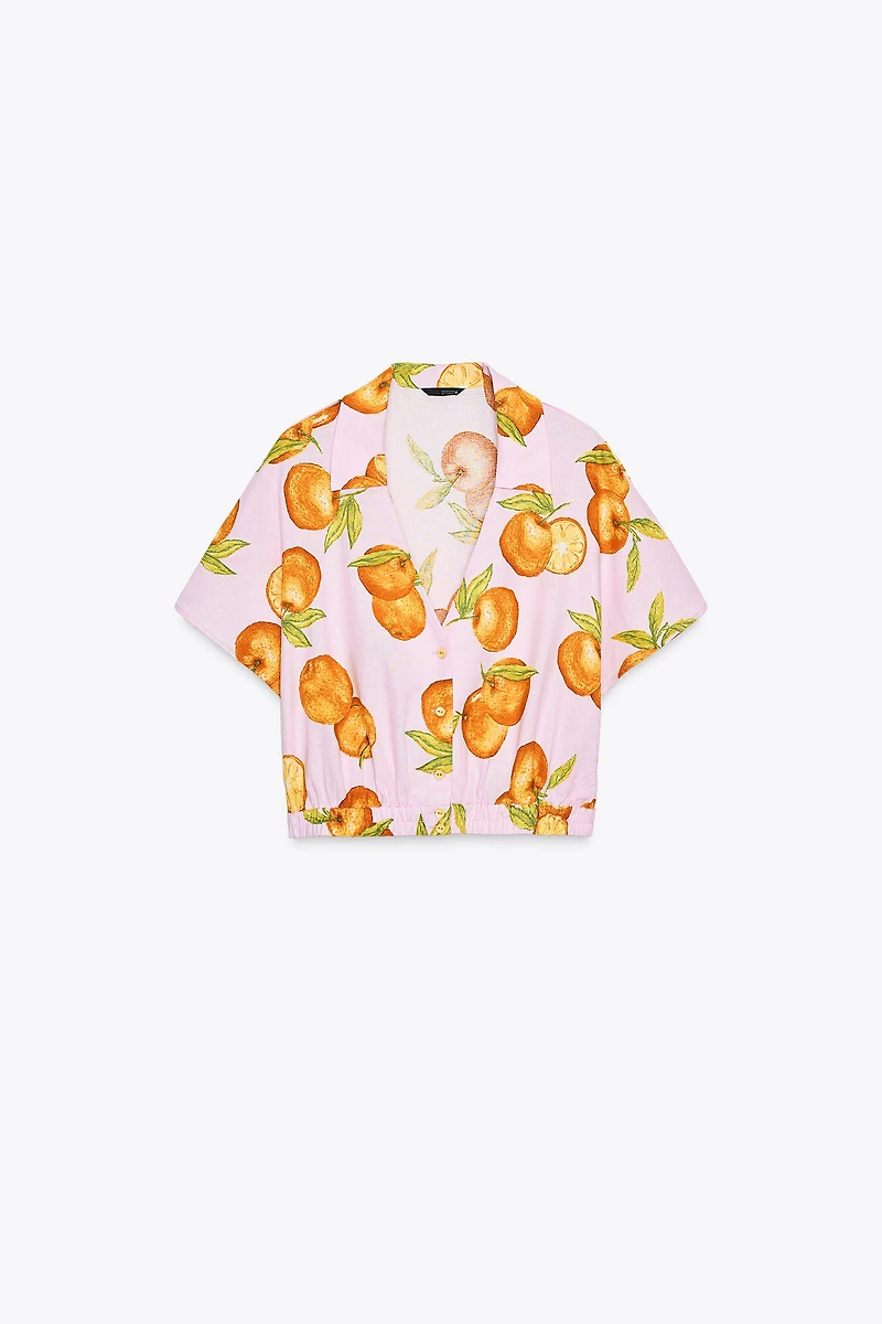 PRINTED CROPPED LINEN TOP