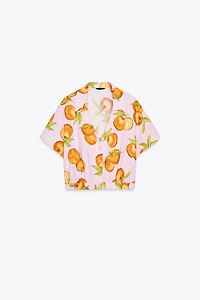 PRINTED CROPPED LINEN TOP