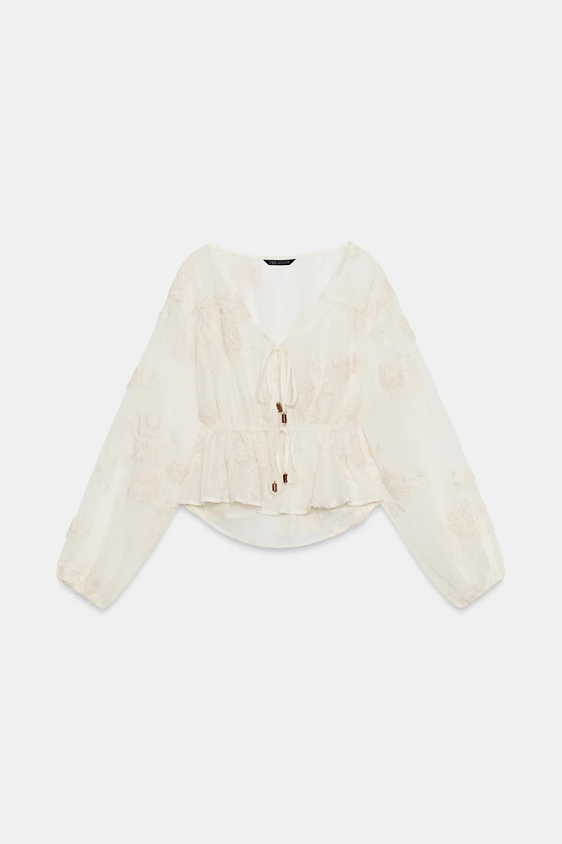 EMBROIDERED SHEER BLOUSE
