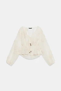 EMBROIDERED SHEER BLOUSE