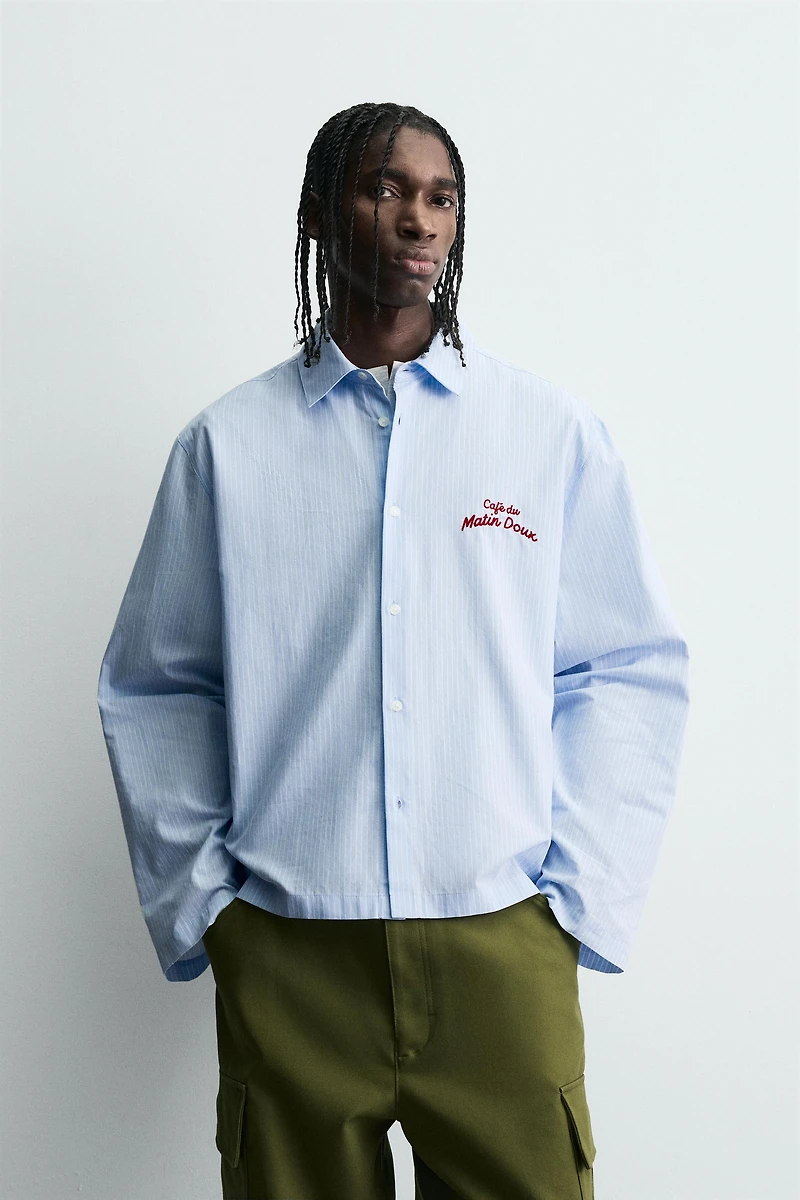 STRIPED GRAPHIC PRINT SHIRT